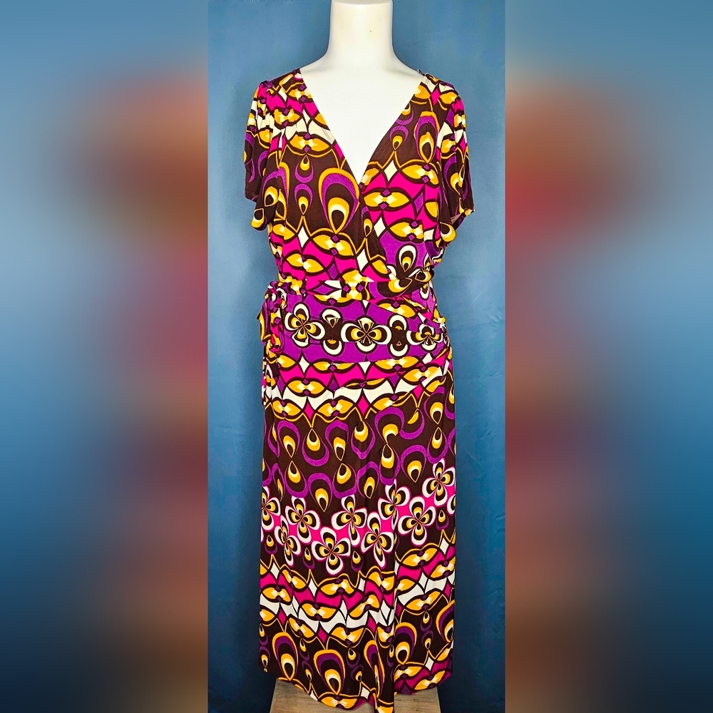 Bisou Bisou By Michele Bohbot Purple & Yellow Modern Boho Wrap Dress Size 16